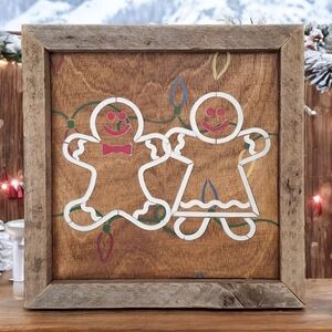 Gingerbread Couple Painted Wood Sign Crafted Christmas Tabletop Shelf Leaner